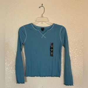 Art Class Girls Ribbed Long Sleeve Top Size L (10/12) Blue NWT